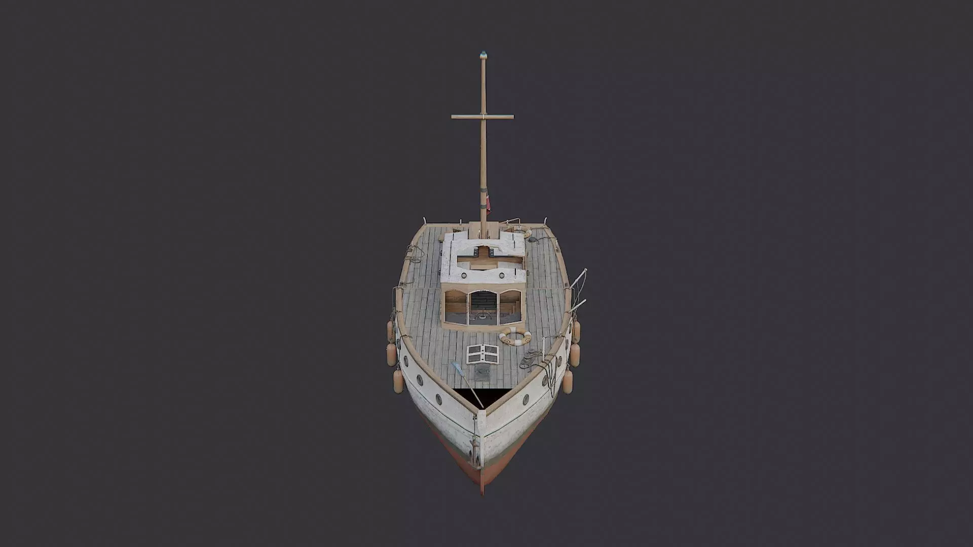 Wooden Yacht with Mast and Cabin Low-poly 3D model_0