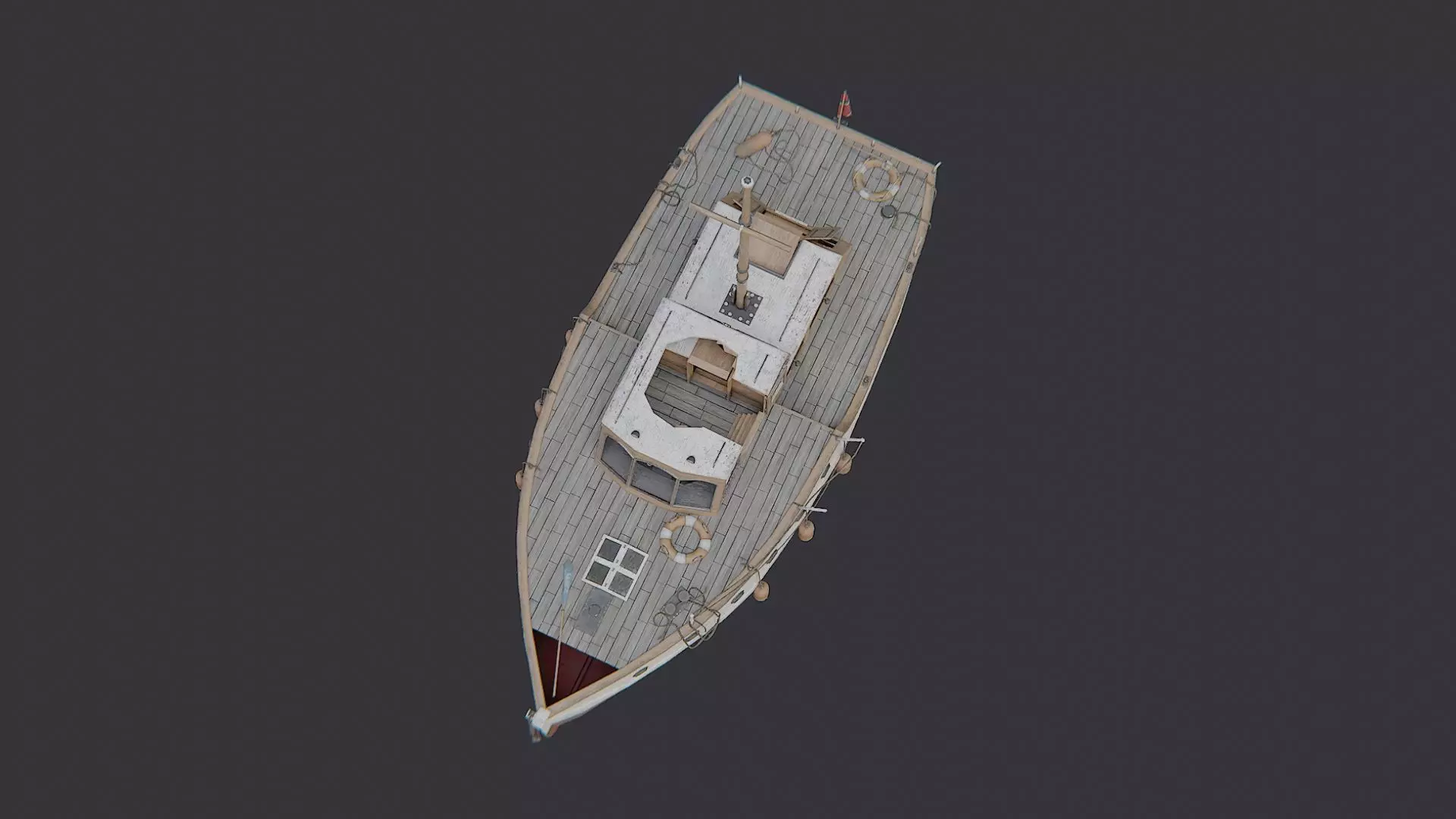 Wooden Yacht with Mast and Cabin Low-poly 3D model_4