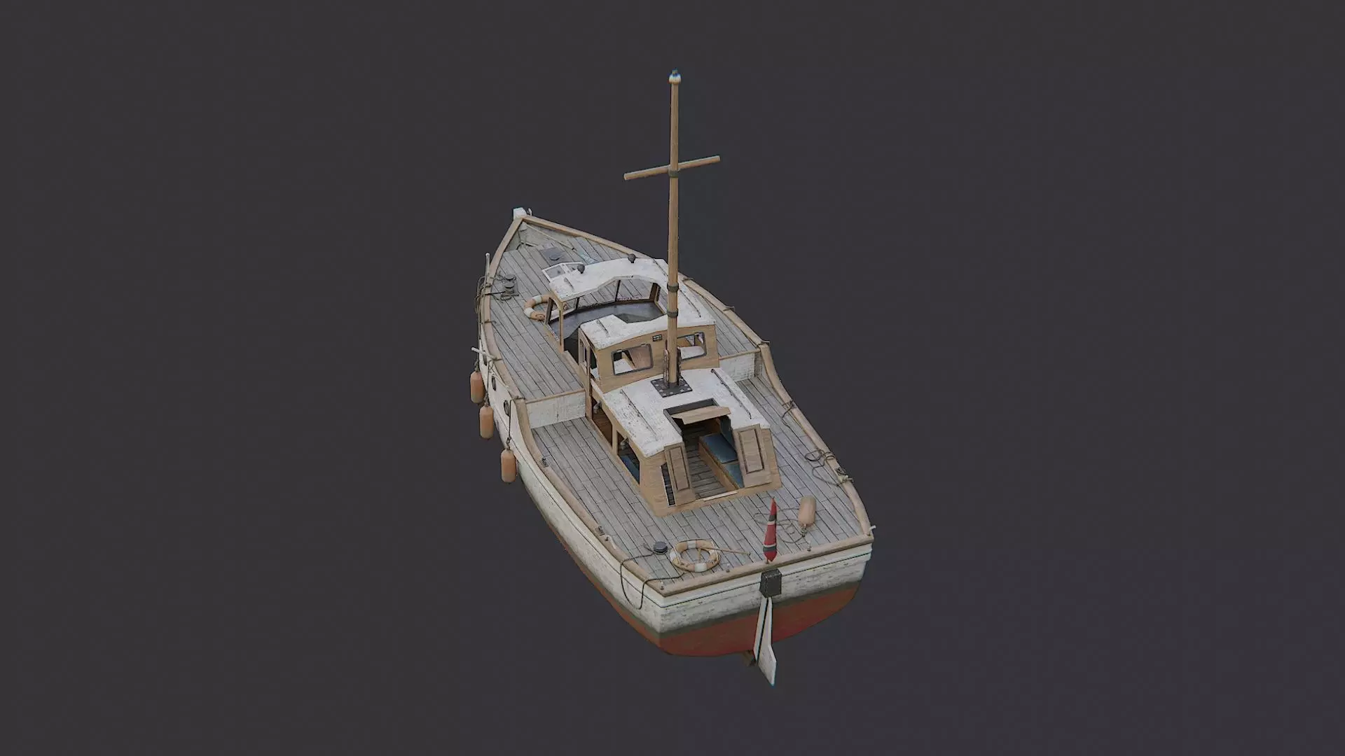 Wooden Yacht with Mast and Cabin Low-poly 3D model_3