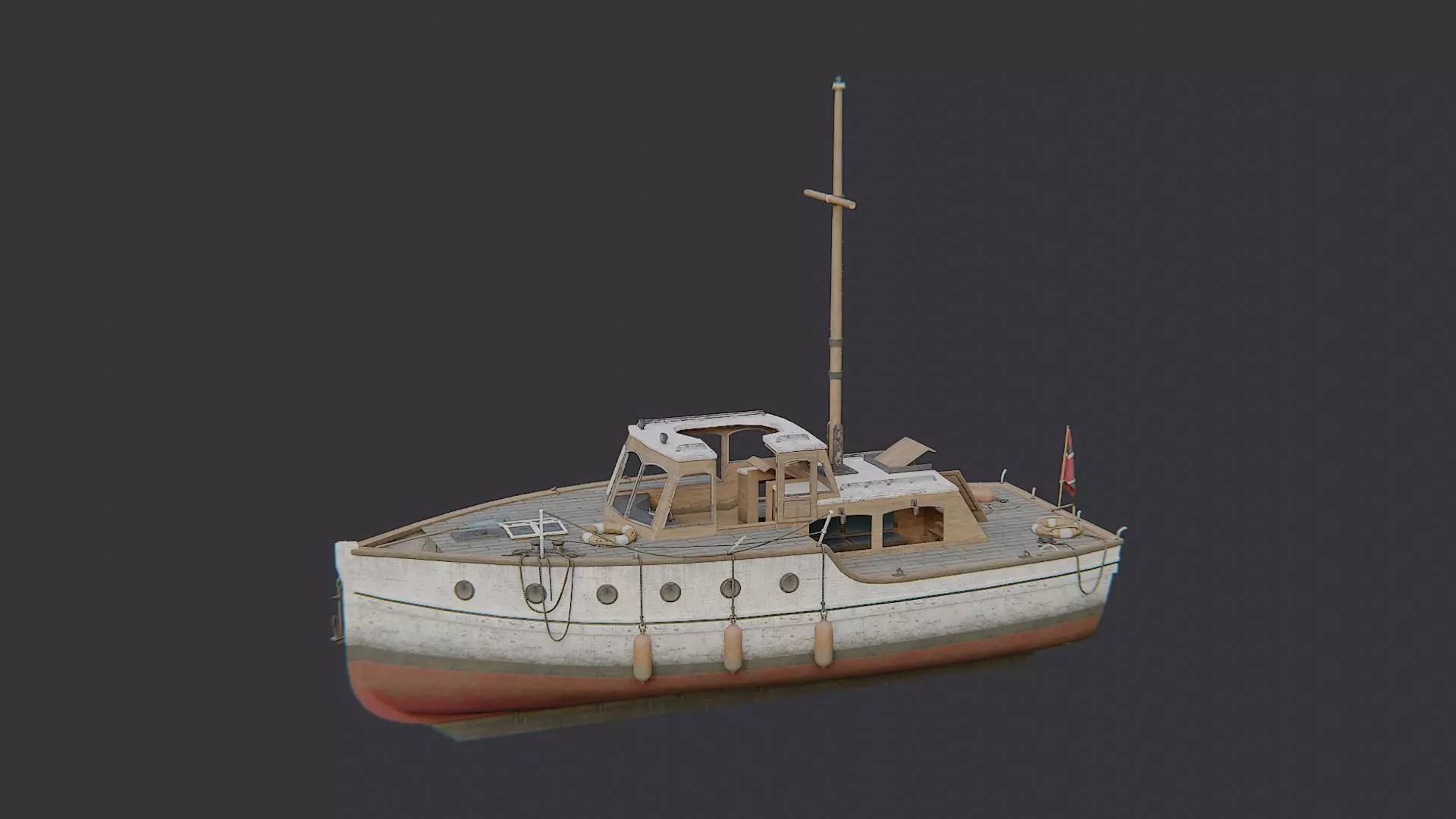 Wooden Yacht with Mast and Cabin Low-poly 3D model_2
