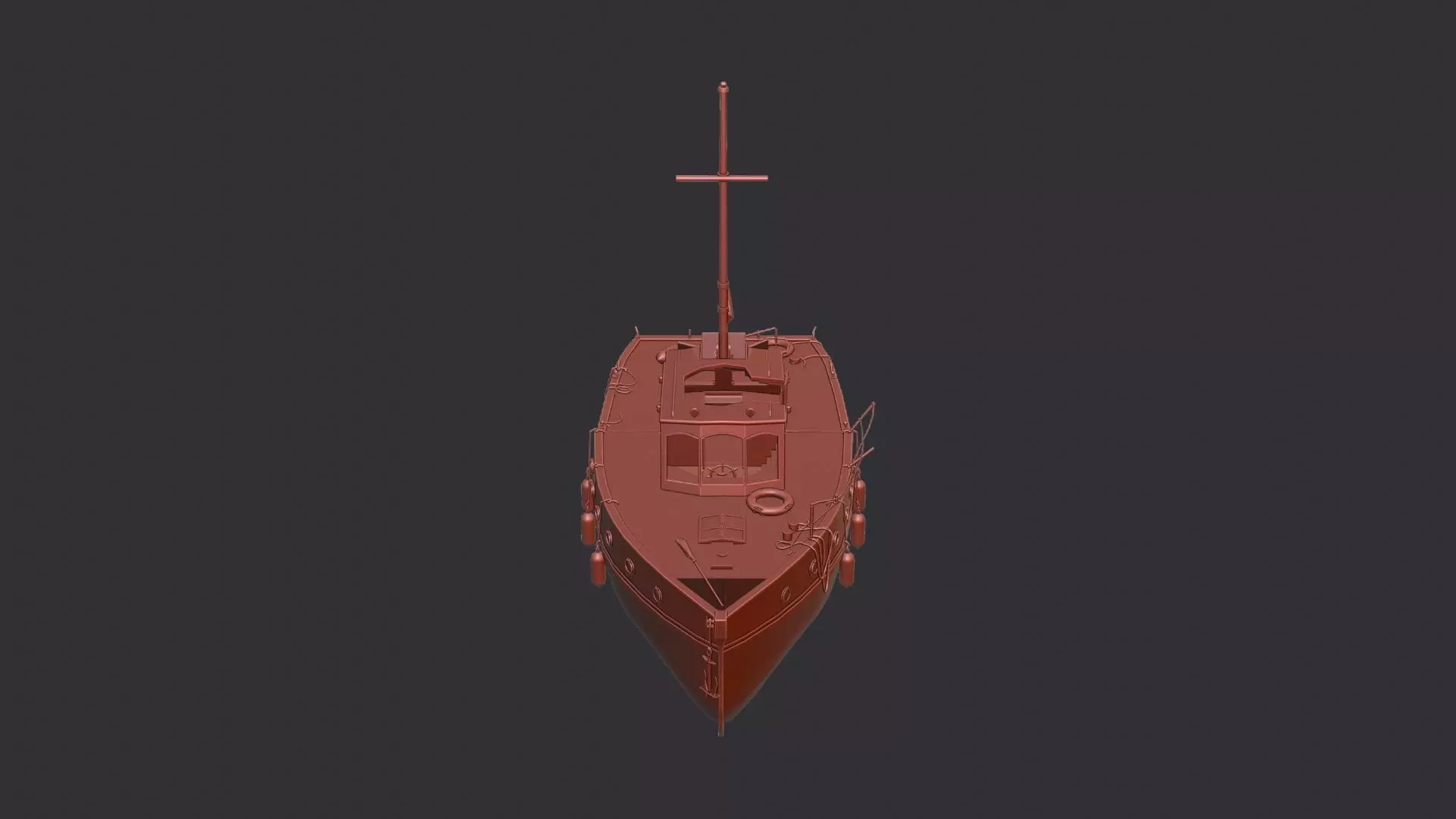 Wooden Yacht with Mast and Cabin Low-poly 3D model_6