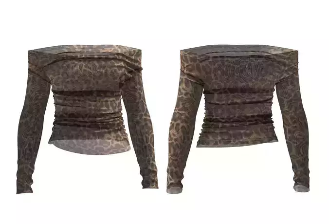 Leopard Print Off-Shoulder Mesh Top 3D Model