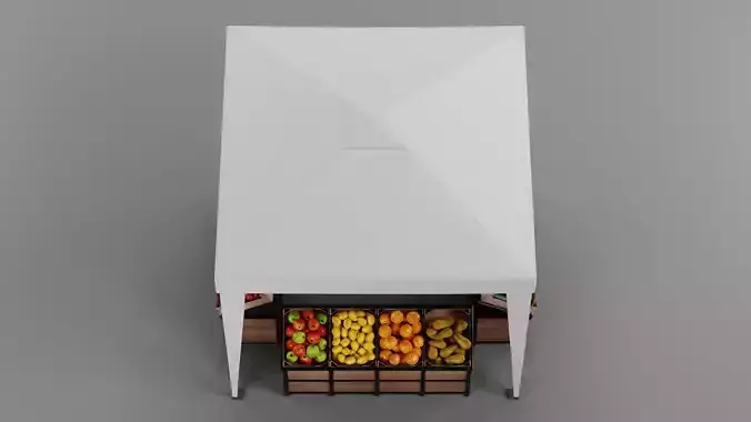 Produce Market Stall V1 - Fair Stand with Fruit and Vegetable 3D model 3