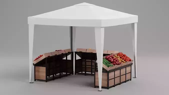 Produce Market Stall V1 - Fair Stand with Fruit and Vegetable 3D model 6