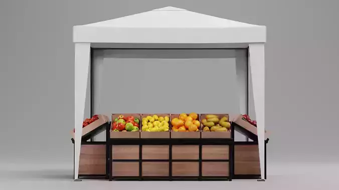 Produce Market Stall V1 - Fair Stand with Fruit and Vegetable 3D model 2