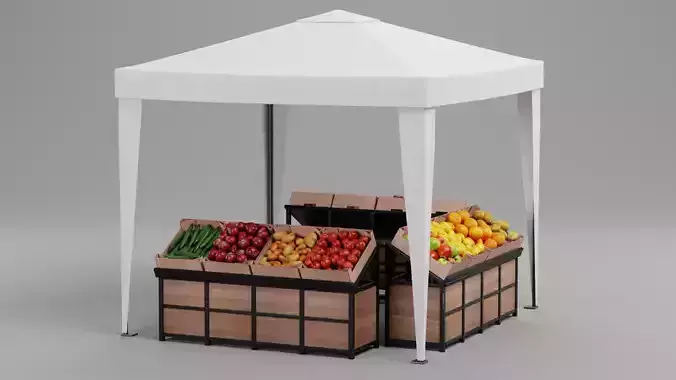 Produce Market Stall V1 - Fair Stand with Fruit and Vegetable 3D model 5