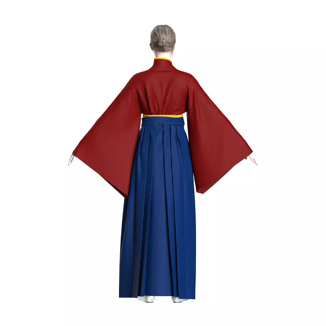 Female Hakama Traditional Japanese Attire White and Red 3D model_9