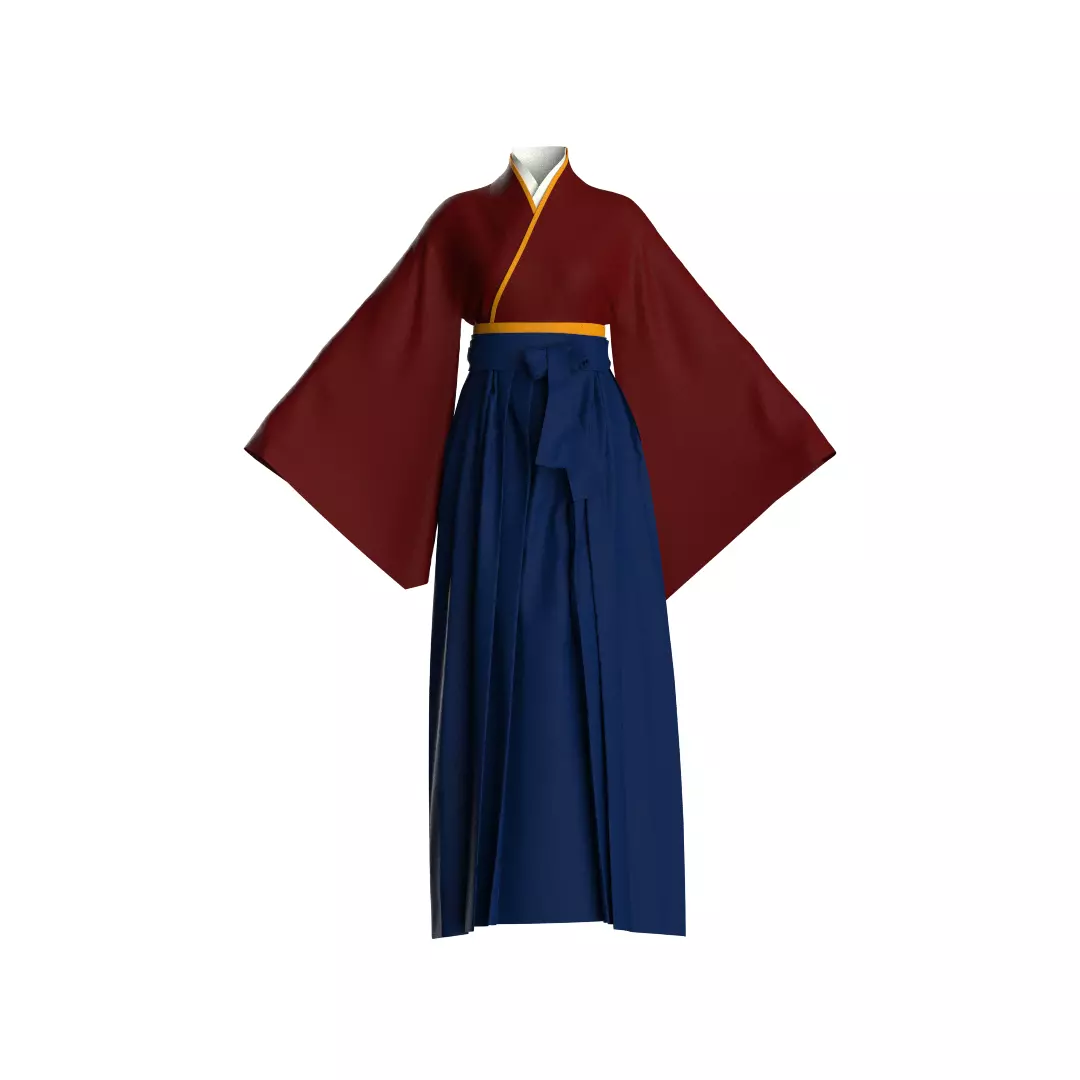 Female Hakama Traditional Japanese Attire White and Red 3D model_11
