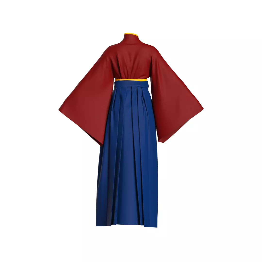 Female Hakama Traditional Japanese Attire White and Red 3D model_4
