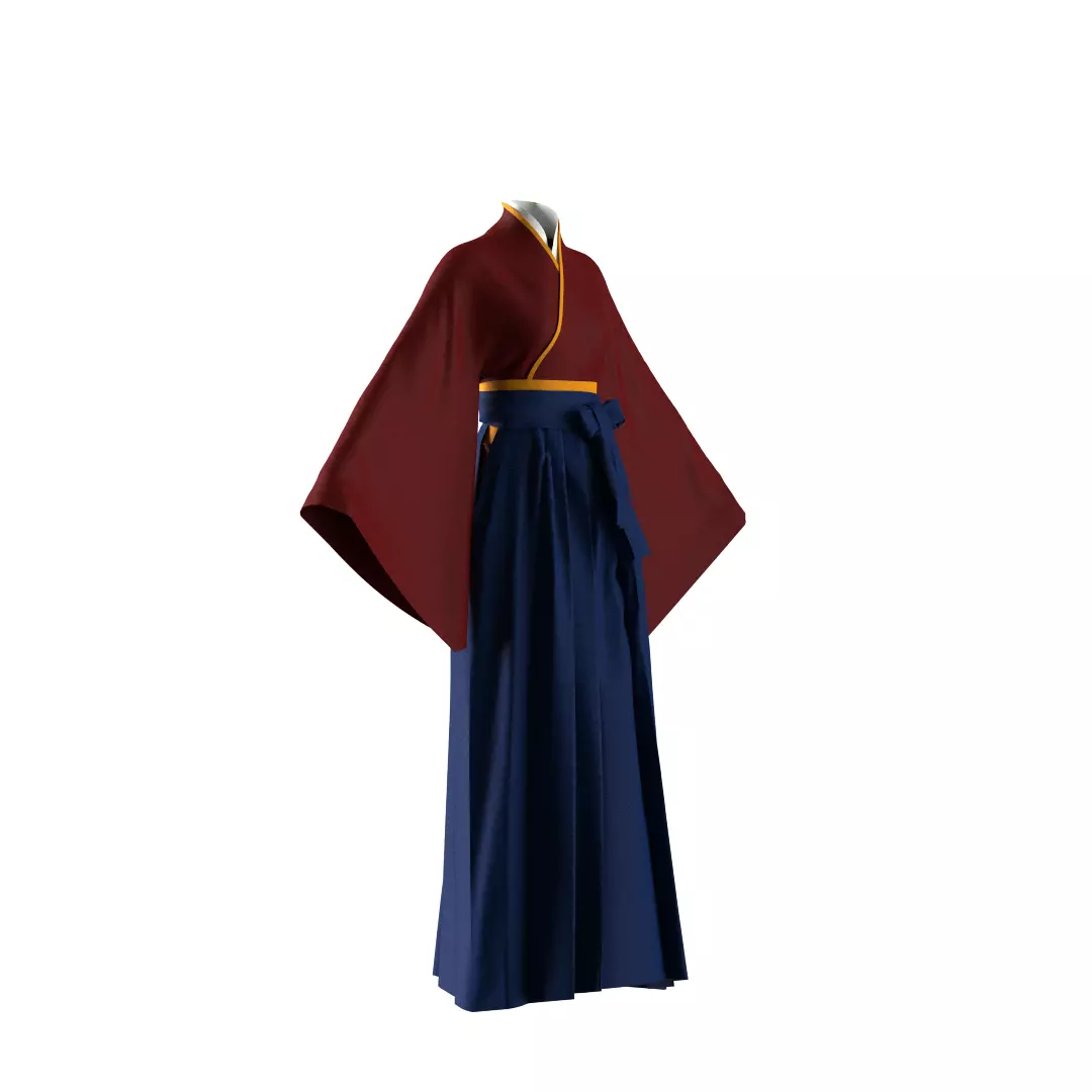 Female Hakama Traditional Japanese Attire White and Red 3D model_10
