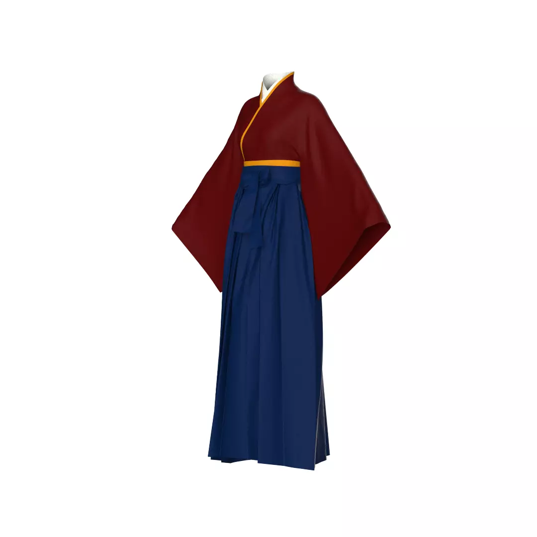 Female Hakama Traditional Japanese Attire White and Red 3D model_12