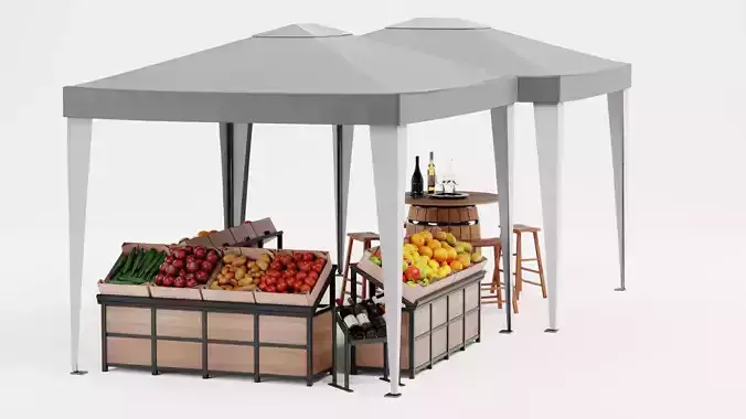 Produce Market Stall V2 - Fair Stand with Wine Display 3D model 5