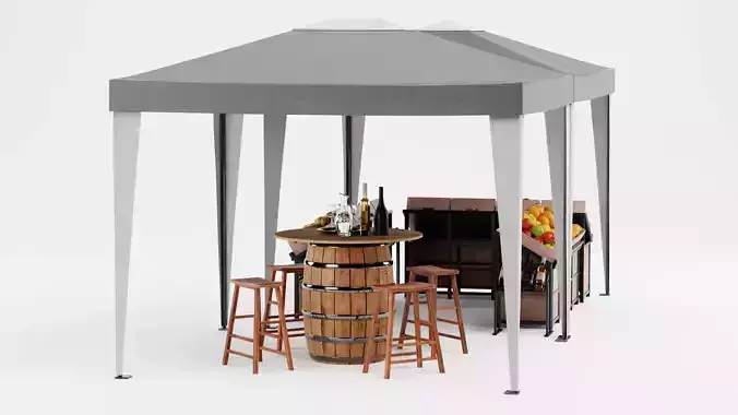 Produce Market Stall V2 - Fair Stand with Wine Display 3D model 7