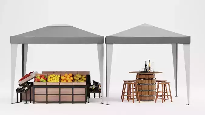 Produce Market Stall V2 - Fair Stand with Wine Display 3D model 2
