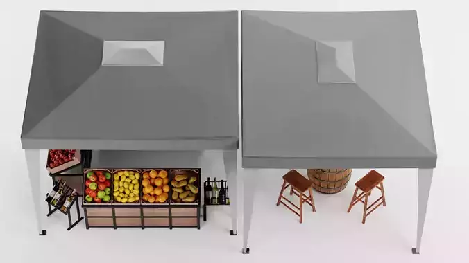 Produce Market Stall V2 - Fair Stand with Wine Display 3D model 3