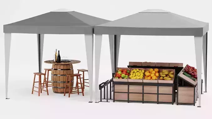 Produce Market Stall V2 - Fair Stand with Wine Display 3D model 6