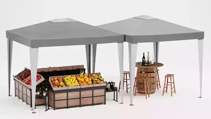 Produce Market Stall V2 - Fair Stand with Wine Display