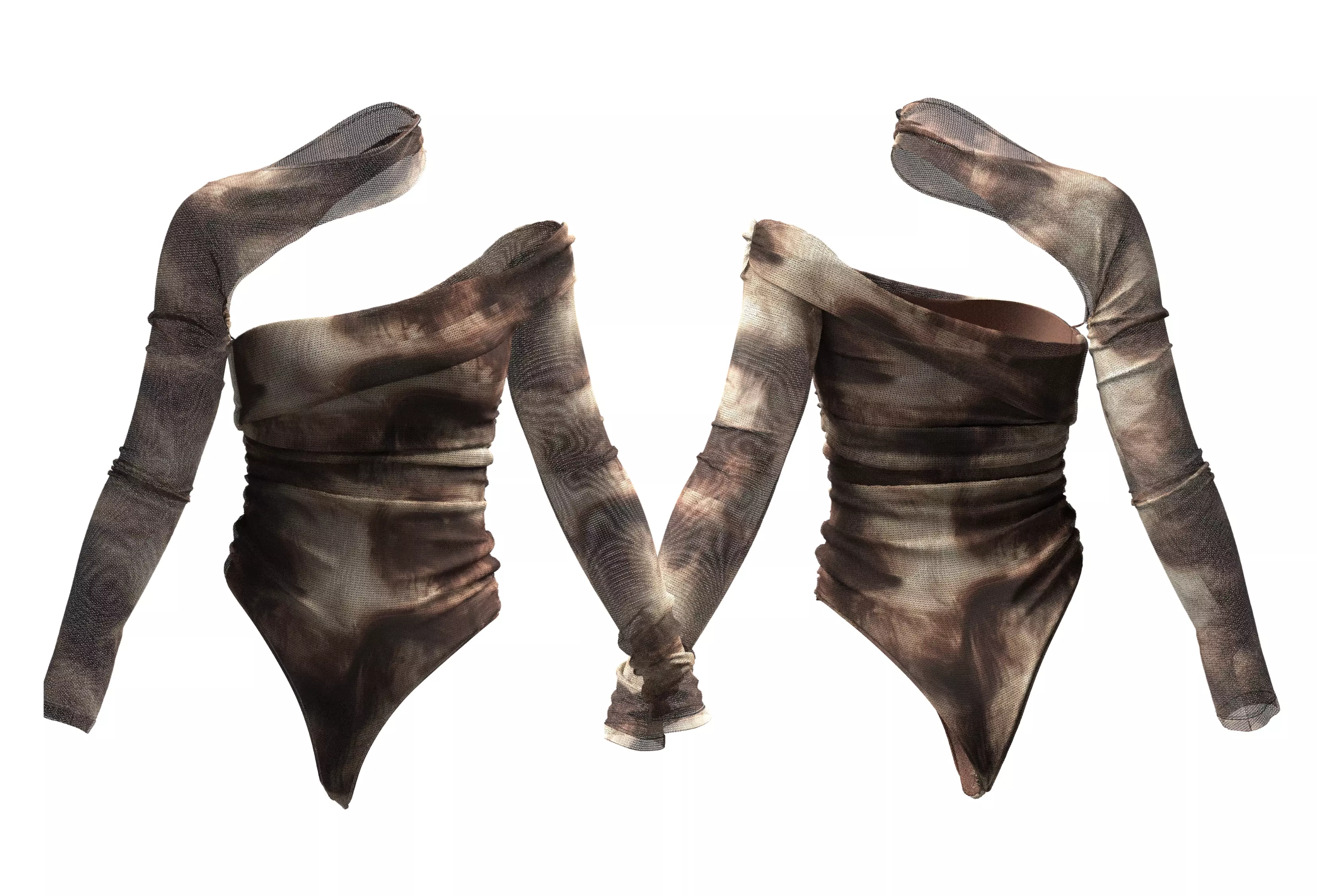 Asymmetric Tie-Dye Off-Shoulder Mesh Bodysuit 3D Model 3D model