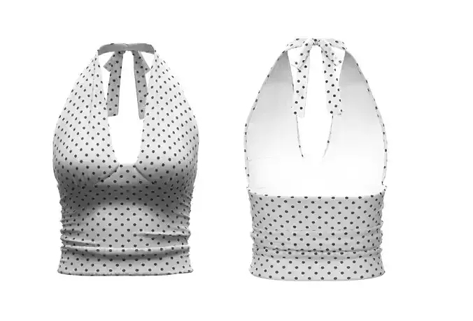 Polka Dot Halter Neck Crop Top 3D Model