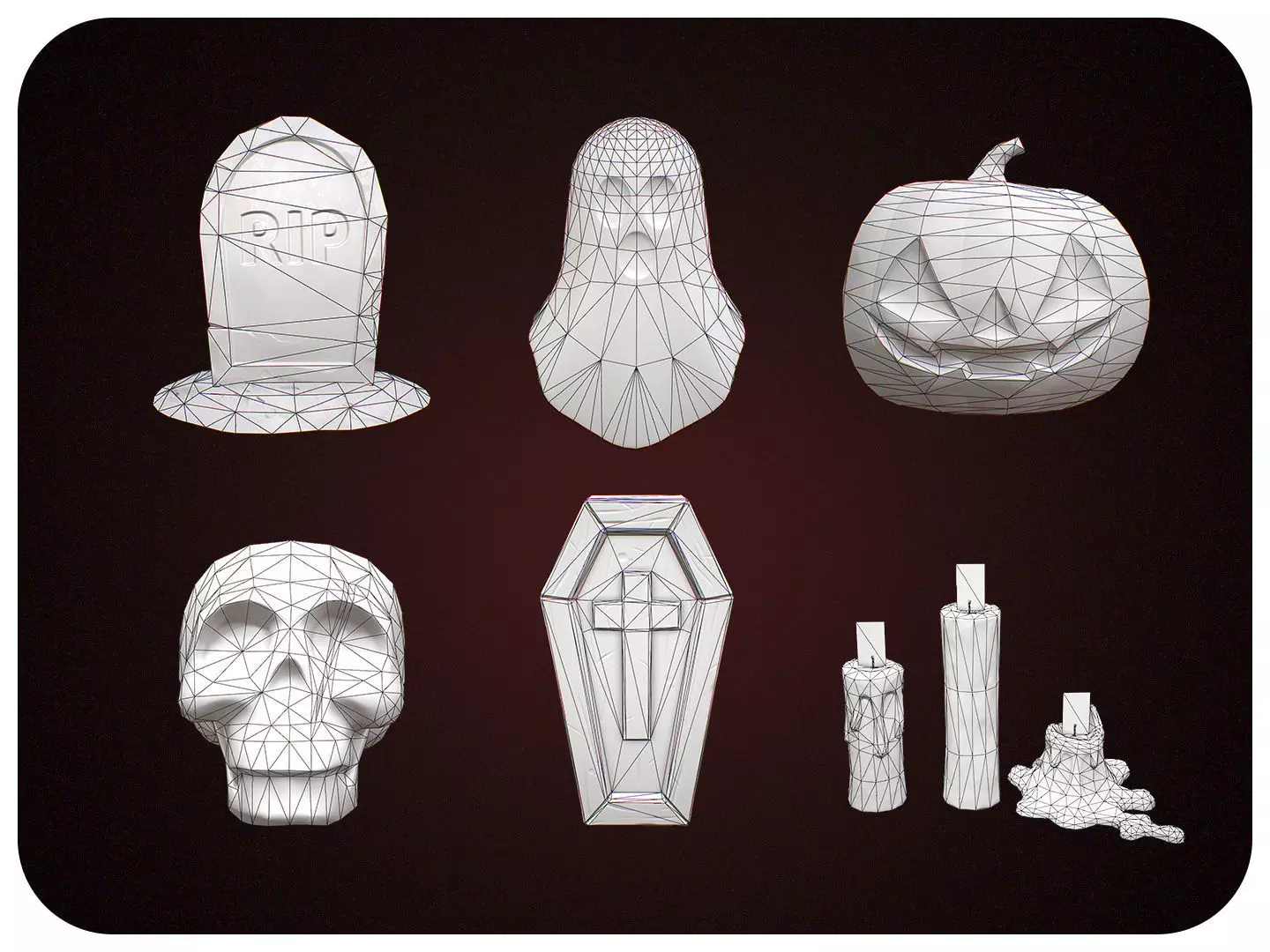 Stylized Halloween Props Pack 3D Model Collection_4
