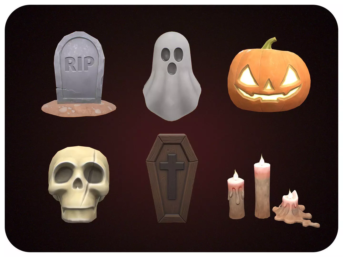 Stylized Halloween Props Pack 3D Model Collection_2