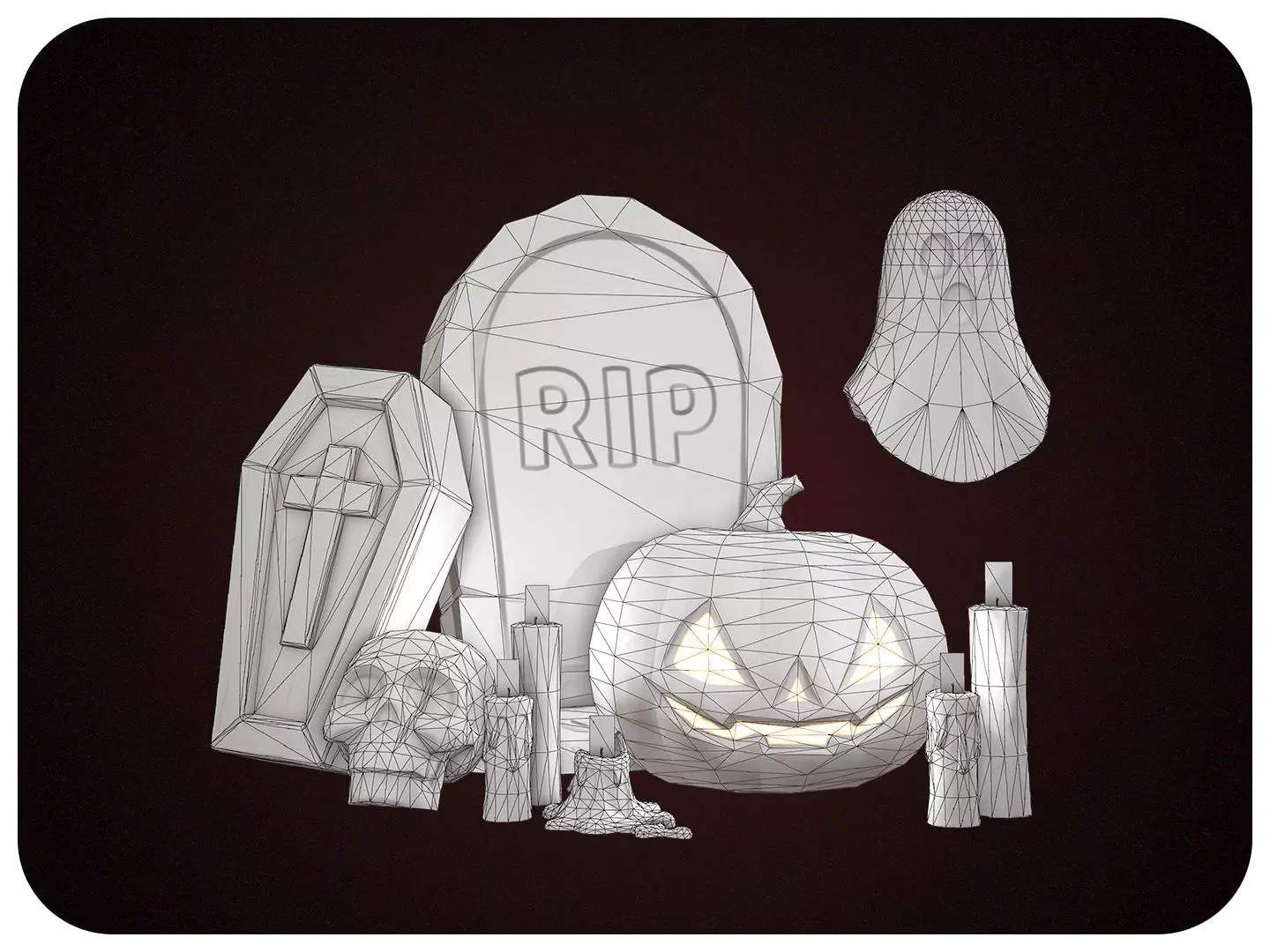 Stylized Halloween Props Pack 3D Model Collection_3