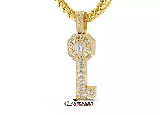 Custom Lock Key Diamond Pendant - Love Key Necklace