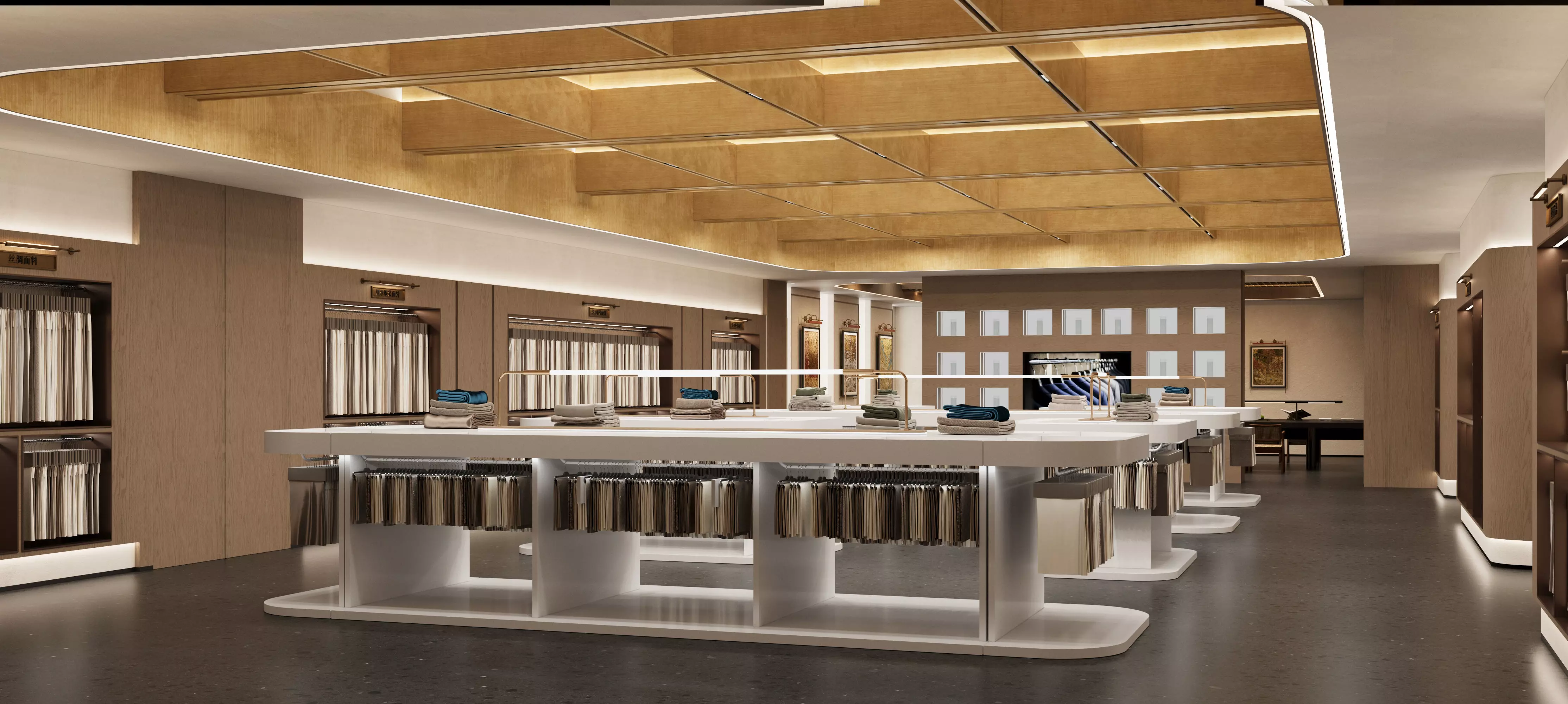 Clothing and textile fabric store 3D model_0