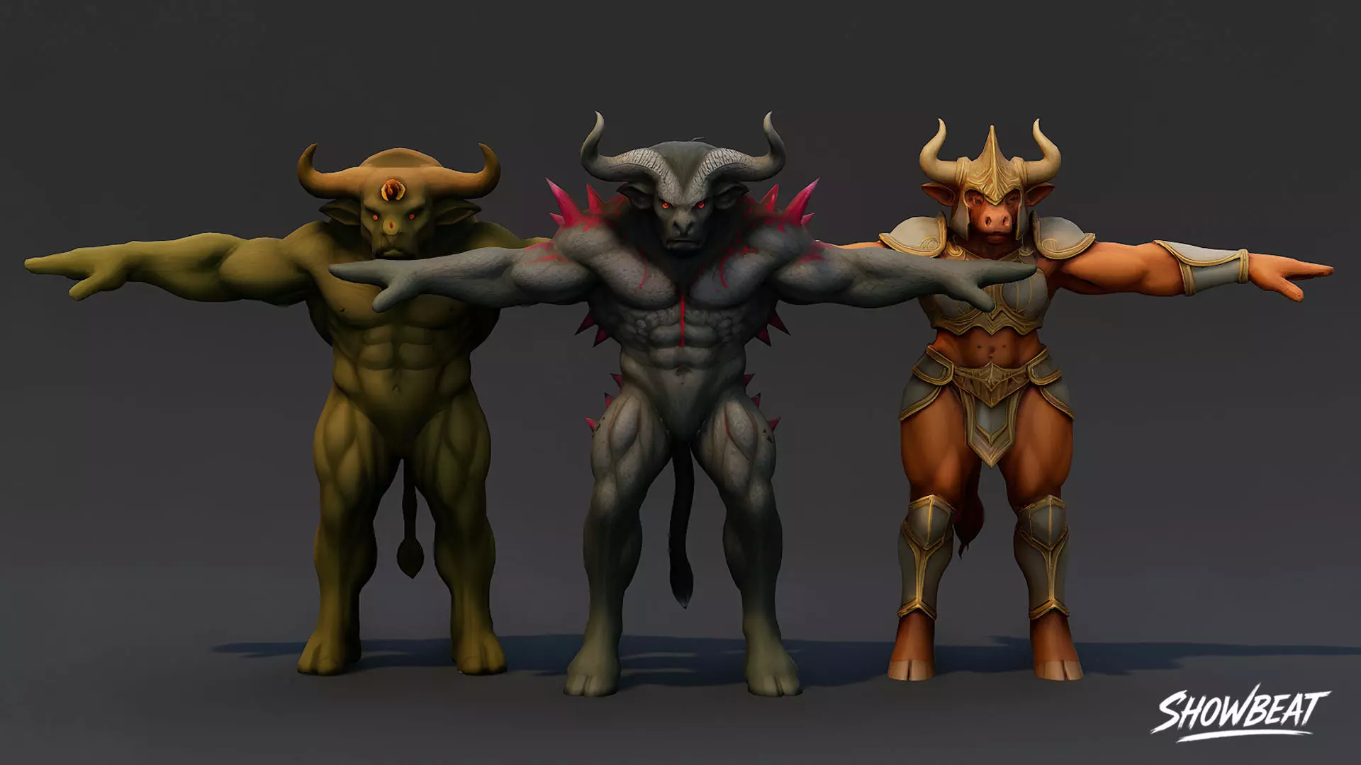 Complete Minotaur T-Pose Pack Low-poly 3D model_8