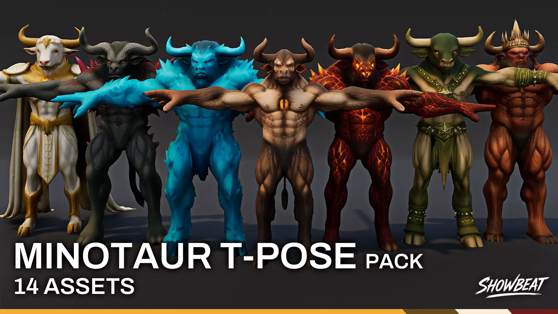 Complete Minotaur T-Pose Pack Low-poly 3D model_0