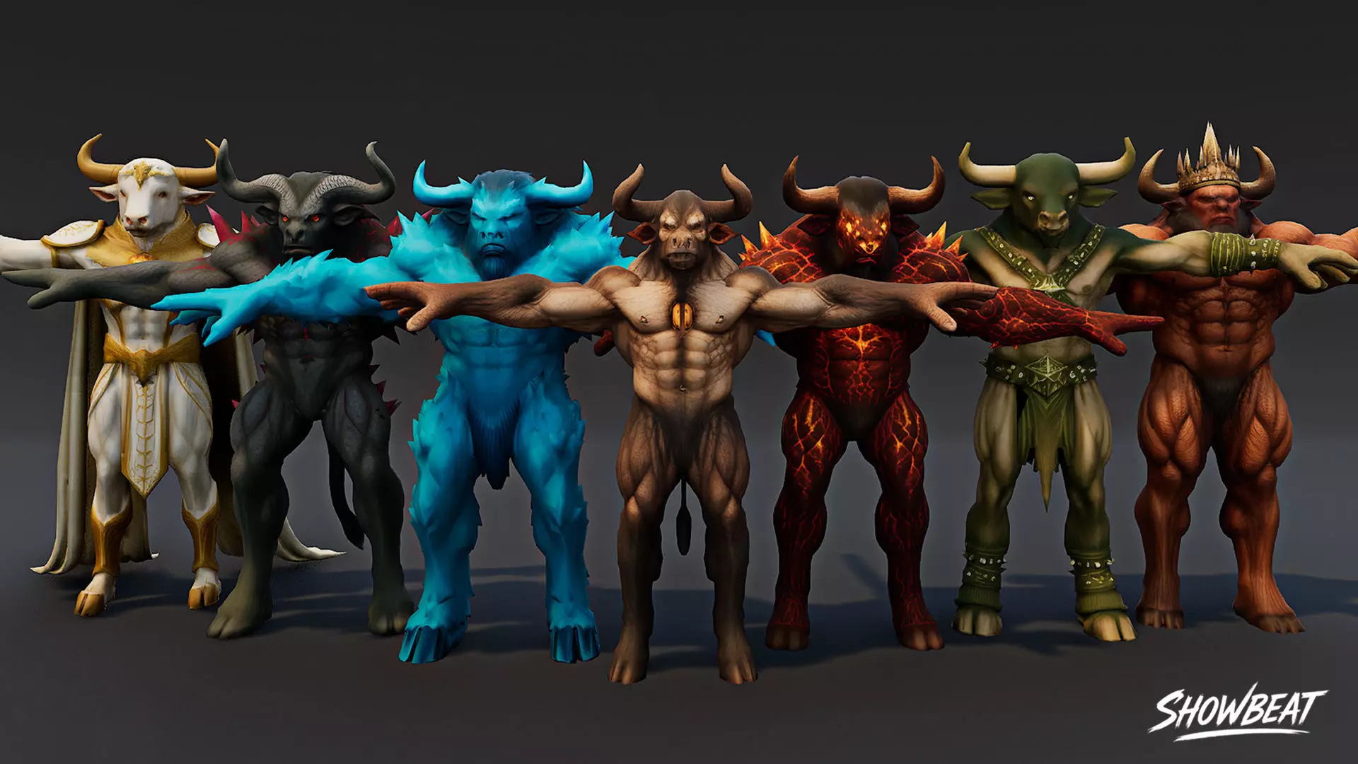 Complete Minotaur T-Pose Pack Low-poly 3D model_2