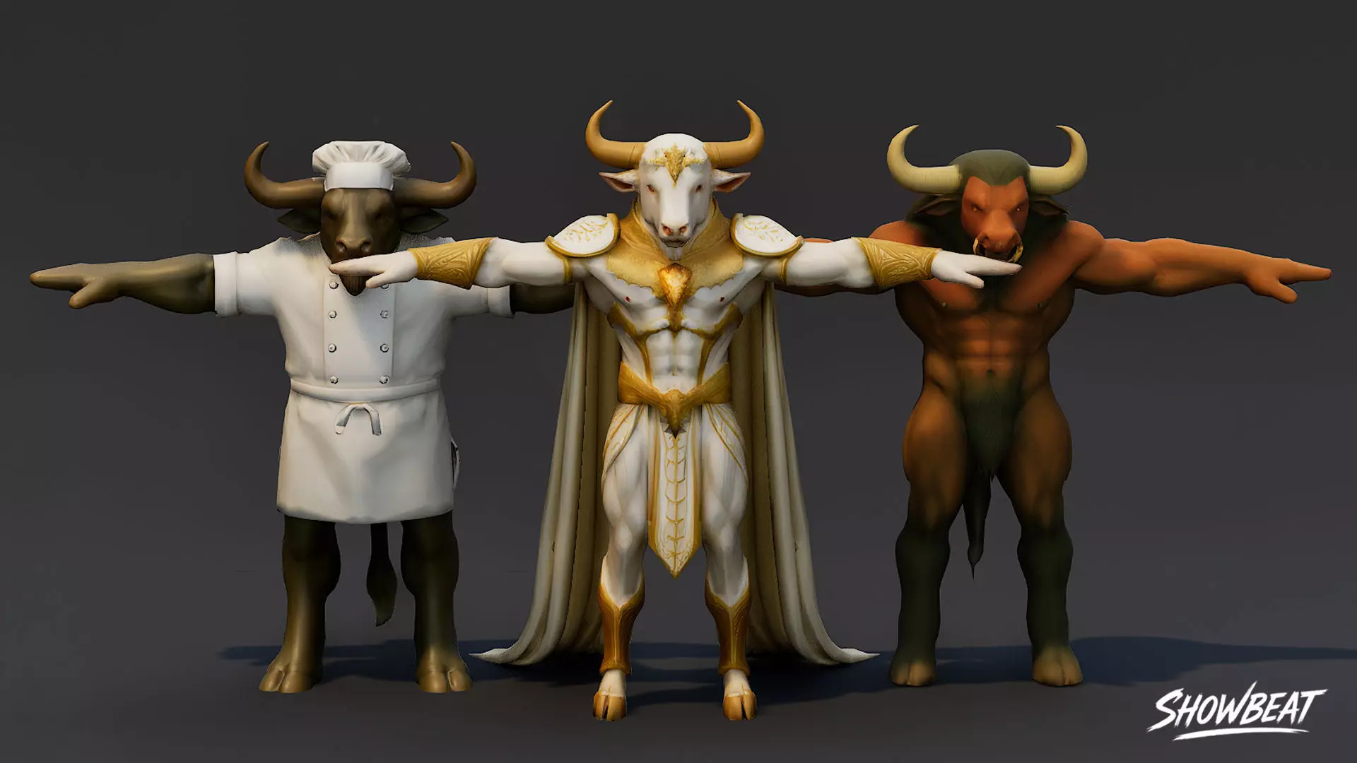 Complete Minotaur T-Pose Pack Low-poly 3D model_9