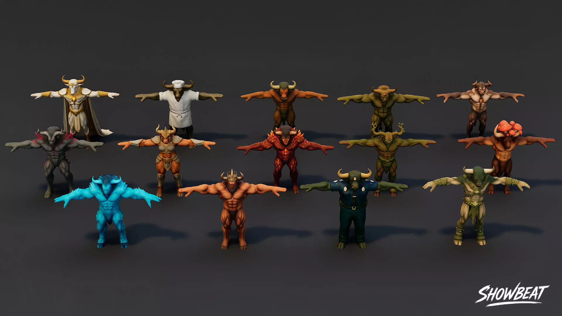 Complete Minotaur T-Pose Pack Low-poly 3D model_3