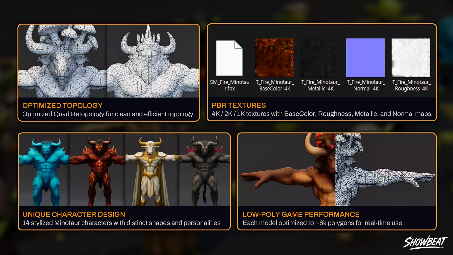 Complete Minotaur T-Pose Pack Low-poly 3D model_1