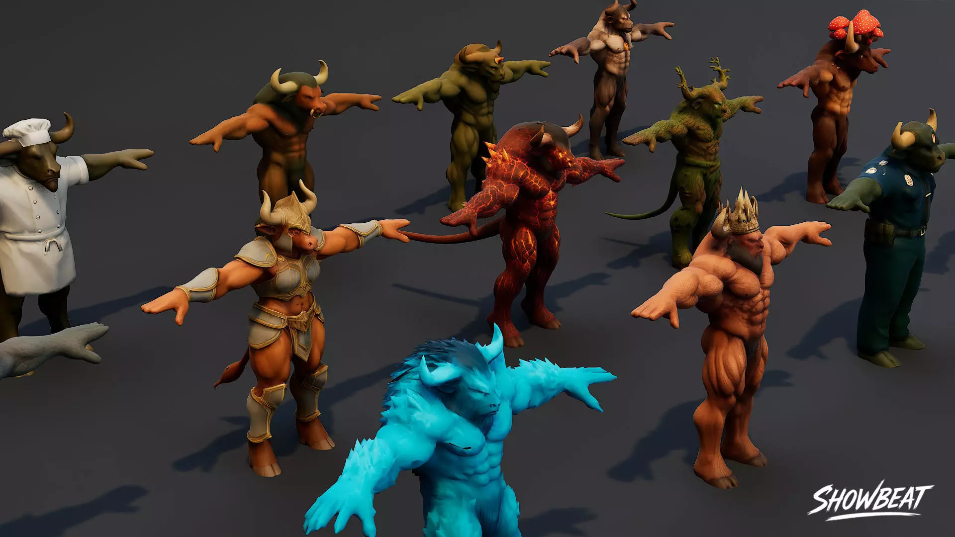 Complete Minotaur T-Pose Pack Low-poly 3D model_4