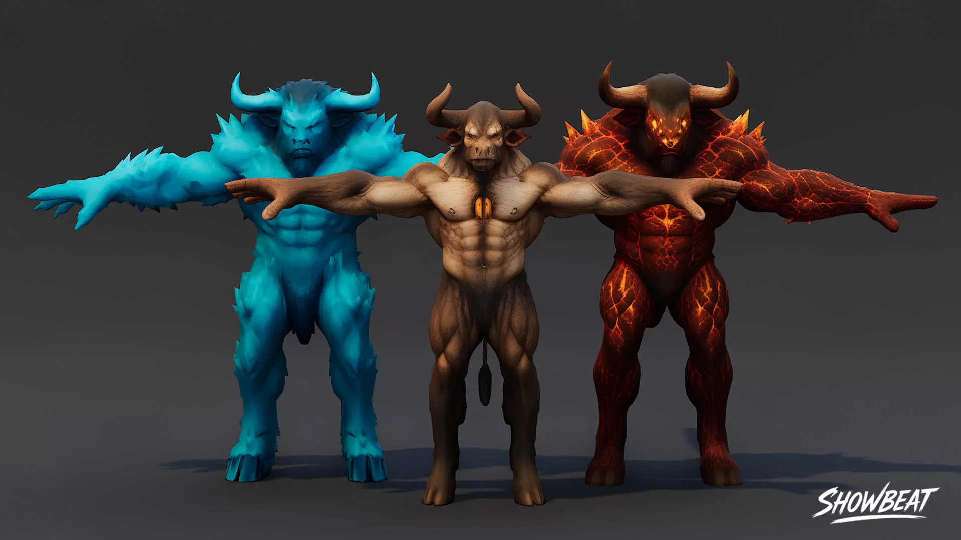 Complete Minotaur T-Pose Pack Low-poly 3D model_7