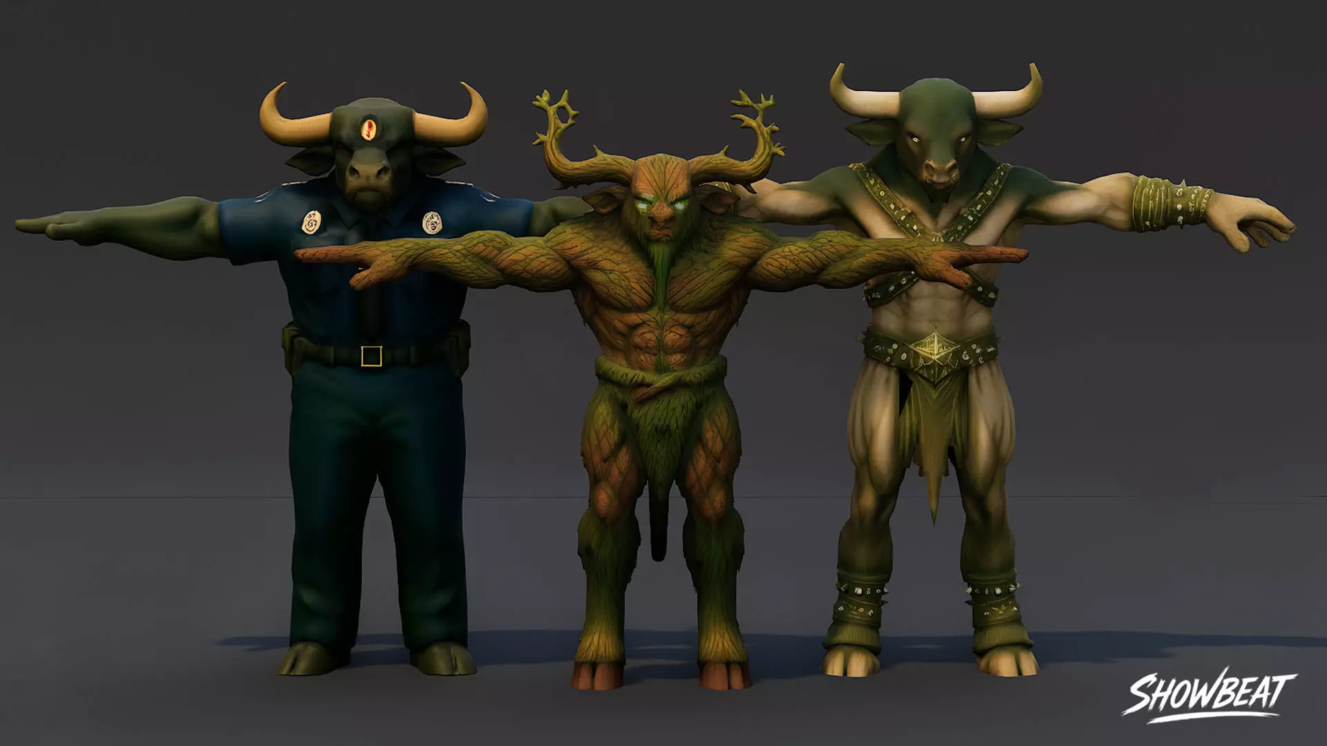 Complete Minotaur T-Pose Pack Low-poly 3D model_10