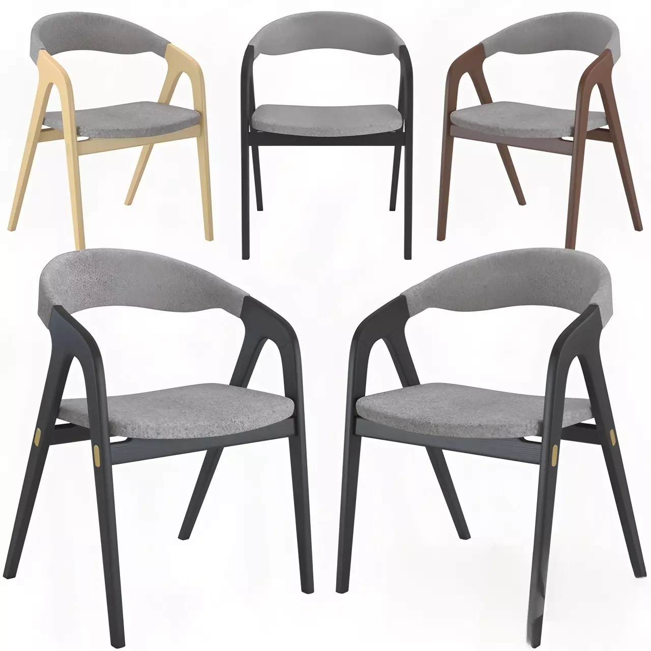 Modern Upholstered Armchair Collection with Wooden Frames 3D model_0