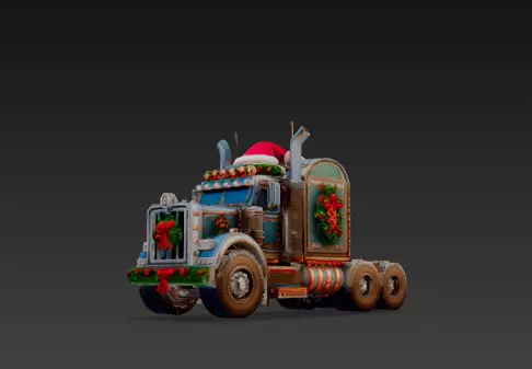 3D Holiday Truck Winter Christmas Scene 3D print model_14