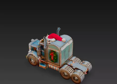 3D Holiday Truck Winter Christmas Scene 3D print model_7