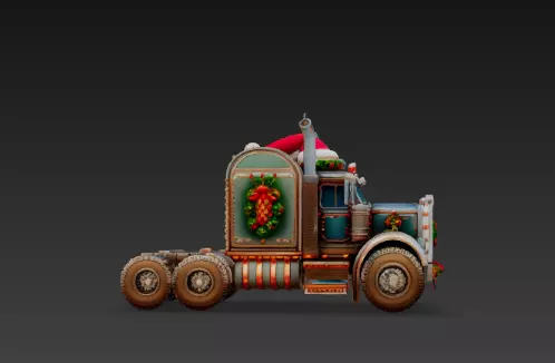 3D Holiday Truck Winter Christmas Scene 3D print model_3
