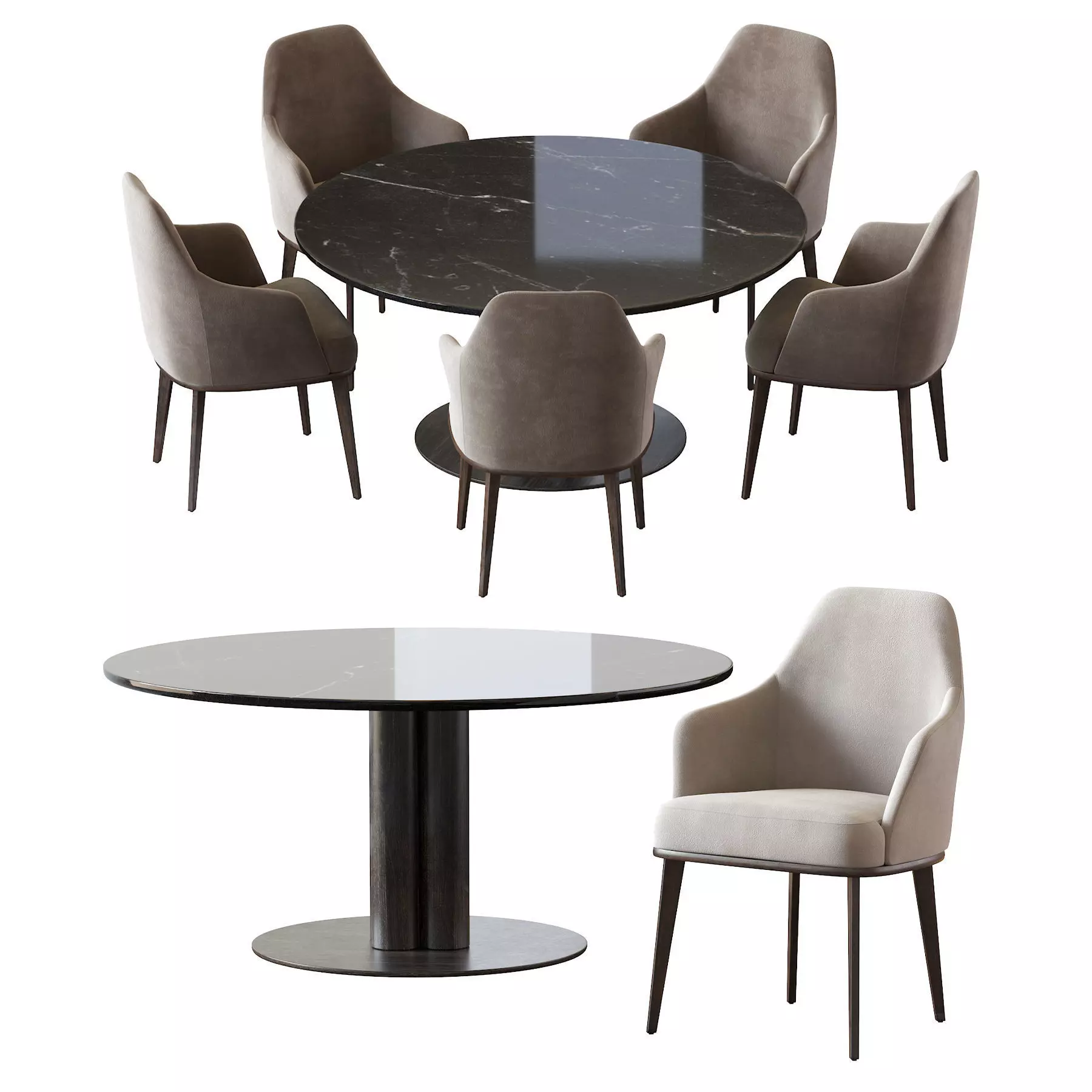 Modern Marble Dining Set with Upholstered Chairs 3D model_0