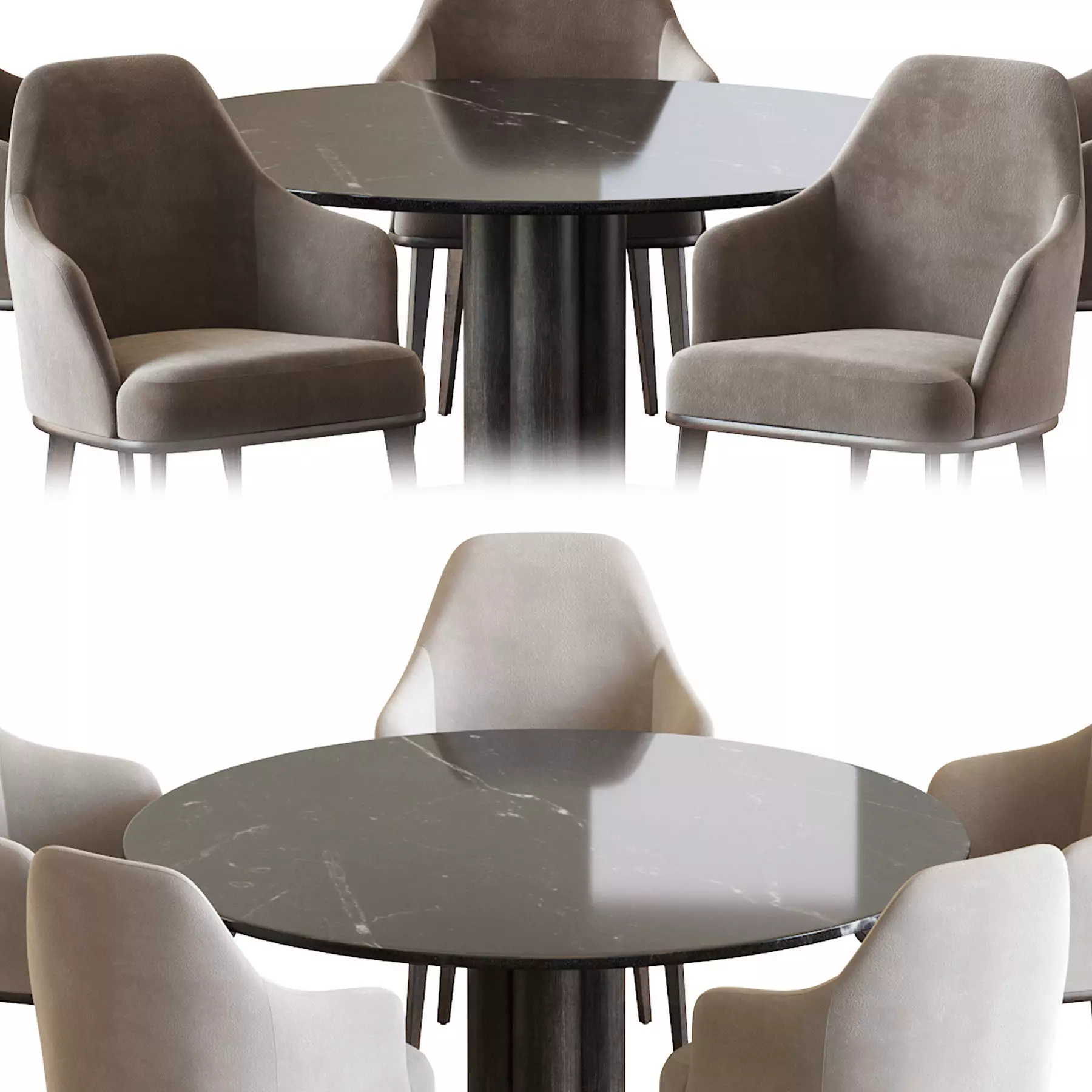 Modern Marble Dining Set with Upholstered Chairs 3D model_1