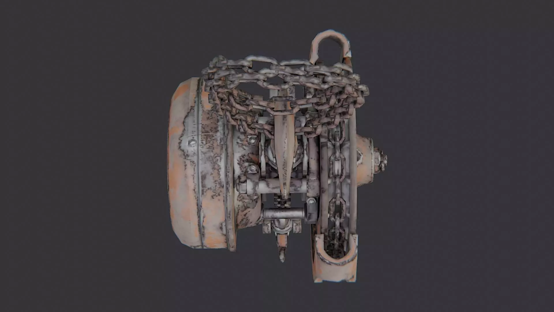 Rusty Hoist Chain Pulley Block Low-poly 3D model_4