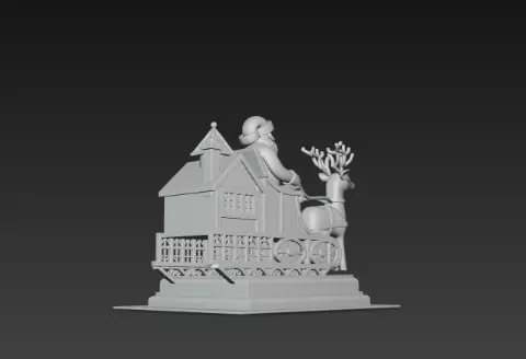 Santa Sleigh on Podium 3D Christmas Scene 3D print model_3