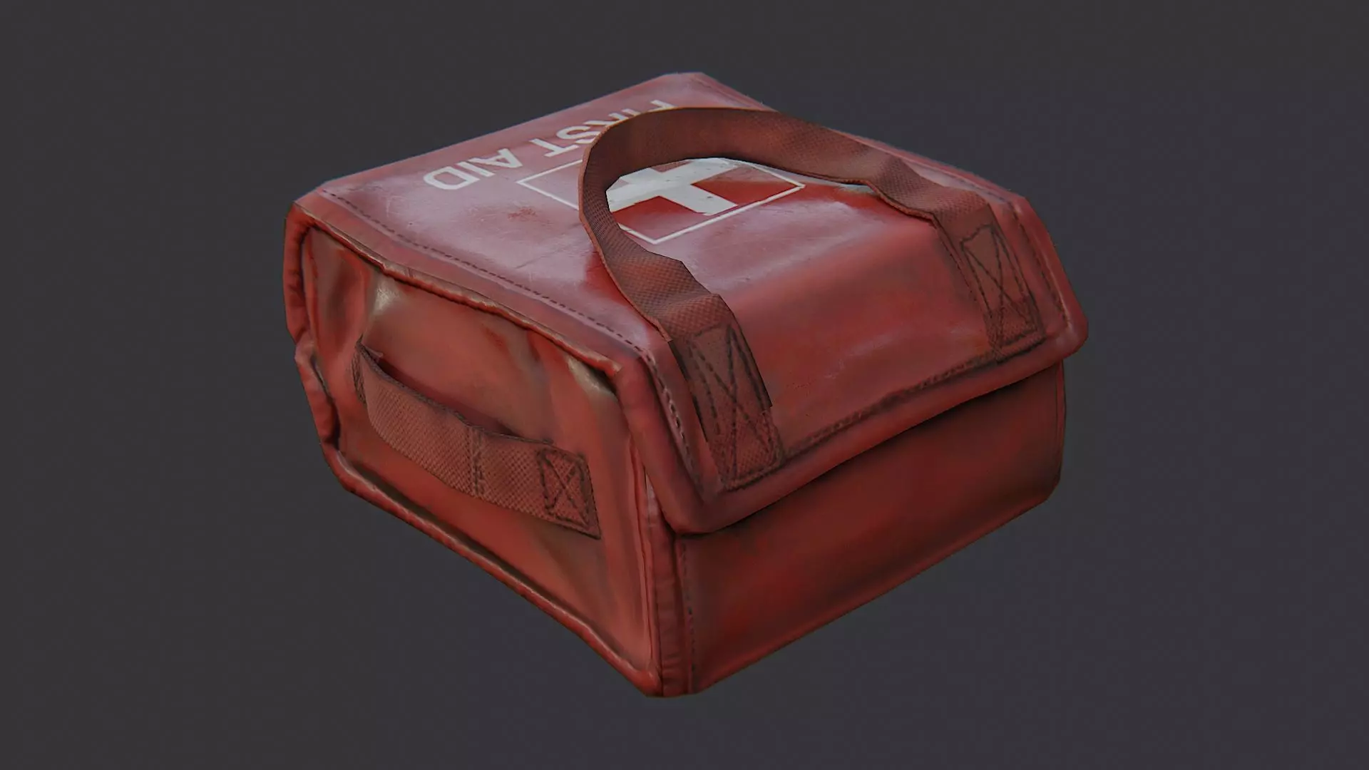 Red First Aid Kit Mini Case Low-poly 3D model_3