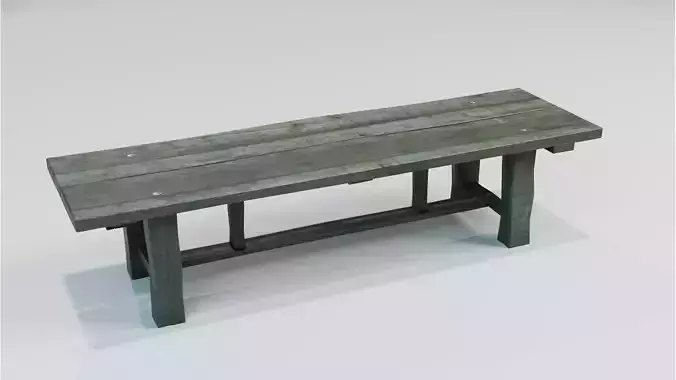 Medieval Wooden Bench Low Poly PBR 3D Model with 3 LODs