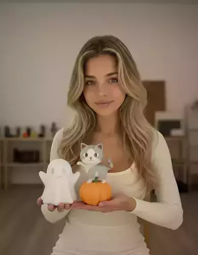 Cute Ghost Cat on Pumpkin STL Halloween Mini 3D Print