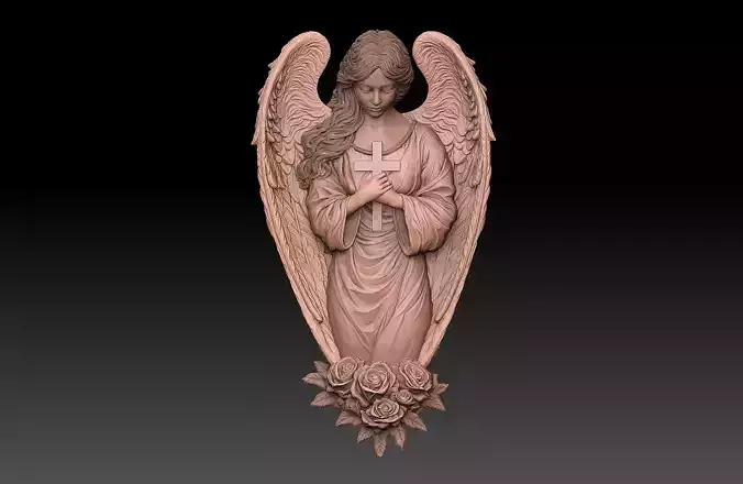 Angel Holding Cross  3D Relief Model