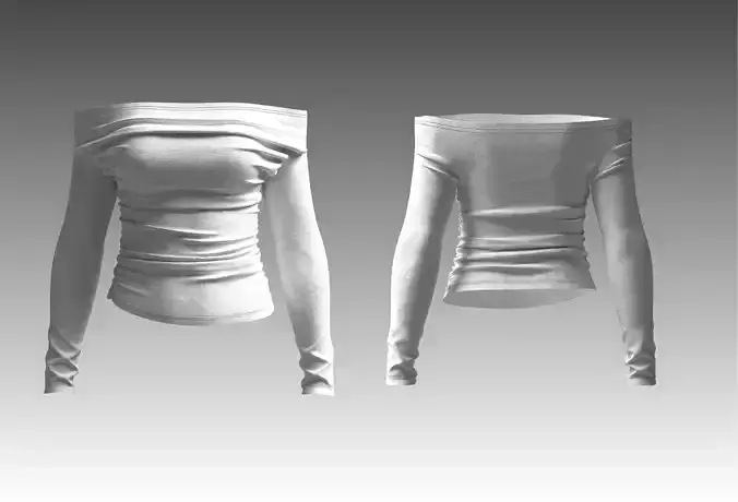 Basic Cotton Off-Shoulder Long Sleeve Top 3D Model
